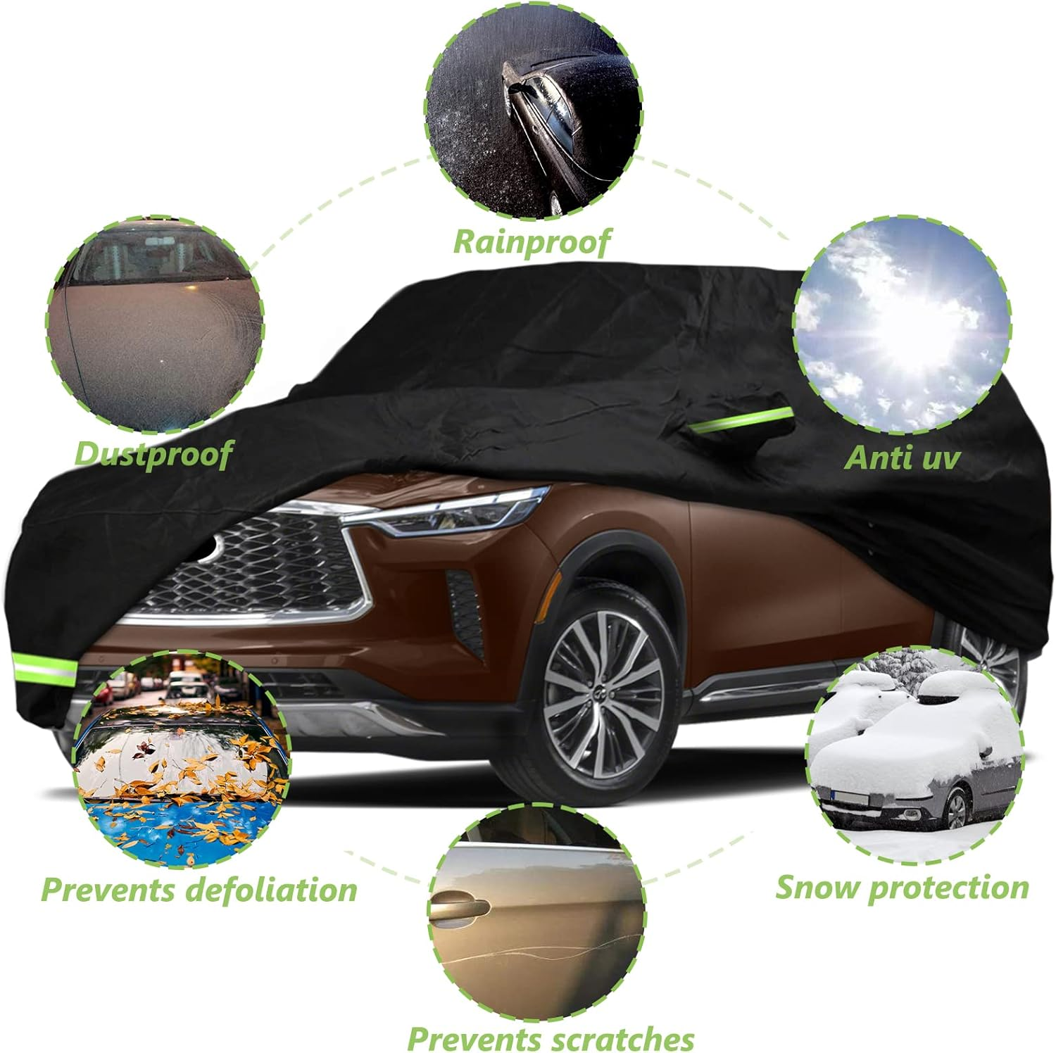 YIXIN Waterproof Car Cover for 2014-2022 Infiniti QX80 Car Cover Custom Fit 100% Waterproof Windproof Strap & Single Door Zipper Bands for Snow Rain Dust Hail Protection