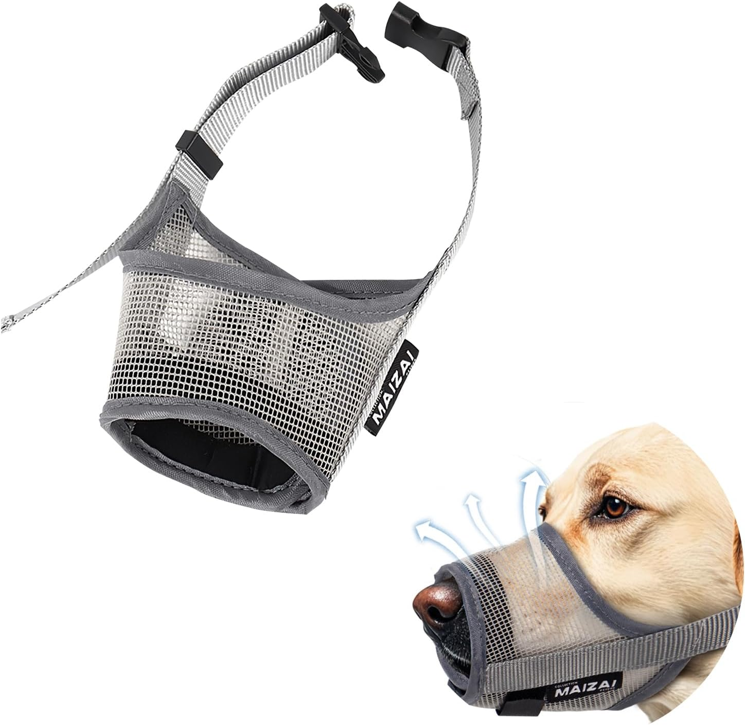 Larfraecy Muzzles for Dogs, Soft Mesh Muzzle, Breathable Muzzle for Dogs, Adjustable Dog Muzzle for Medium and Large Dogs, Catching Biting, Licking and Chewing (Grey, L)