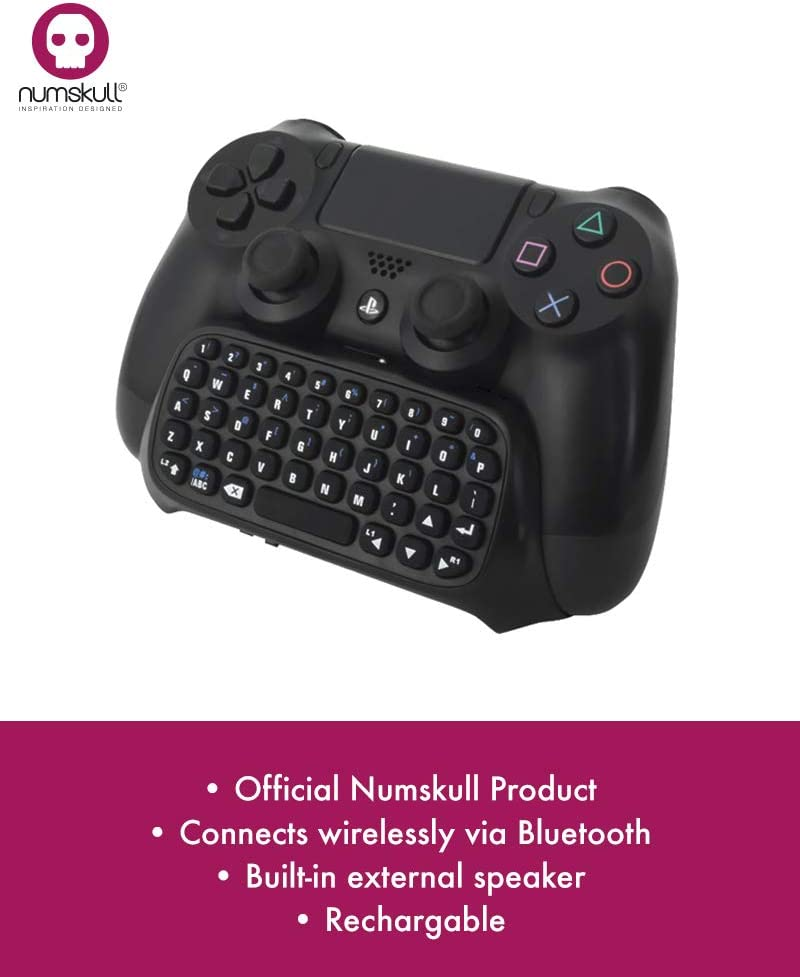 Numskull Sony Playstation 4 Bluetooth Wireless Mini Keyboard Gadget, Wireless Bluetooth Chat Pad with Voice Chat Speaker for PS4 Dualshock 4 Controller image number 1