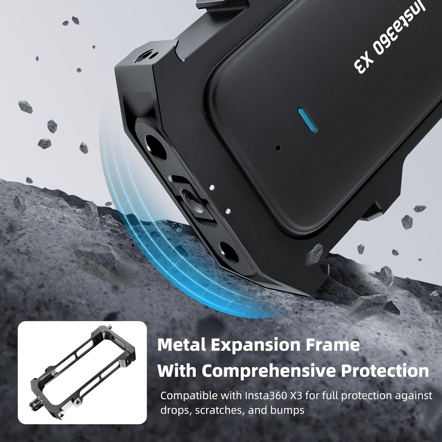 REYGEAK Aluminum Frame Cage for Insta360 One X3, Ultra Light Protective Case/Shell/Housing Accessories for Insta 360 X3 Double Cold Shoe Interface with 1/4" Threads Cold Shoe Mount Folding Fingers image number 1