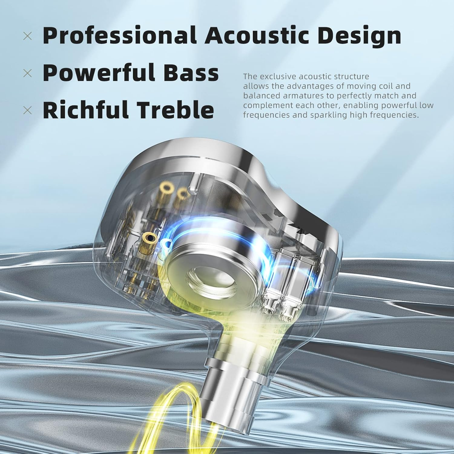 KB2208 Hifi In-Ear Monitor, High Performance DD Unit, Powerful Bass, In-Ear Headphones, Detachable Cable Design, 0.78 Mm, 2 Pin, for Musicians, Singers, Drummers (Silver, Microphone) image number 5