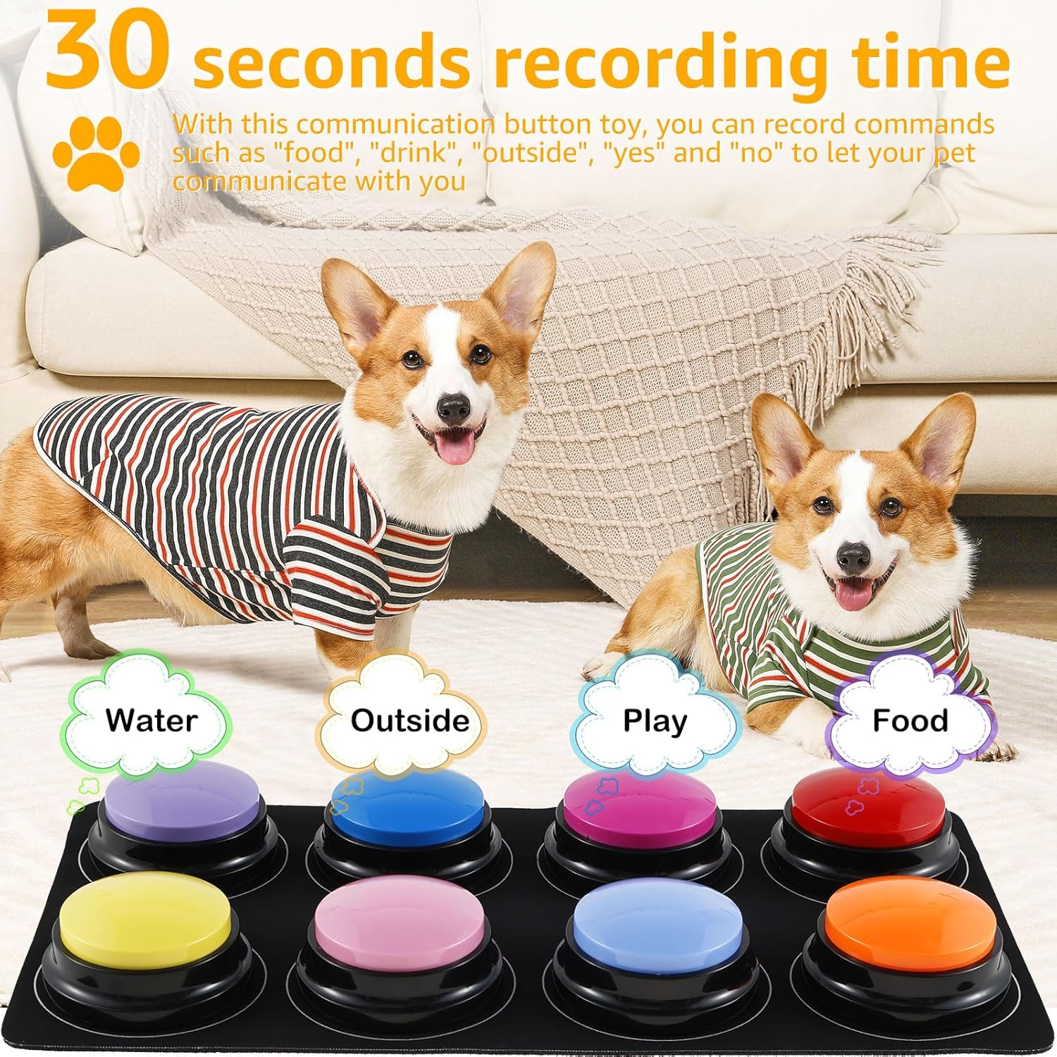 8Pcs Dog Talking Button Recordable Dog Training Buttons 8 Color Dog Training Buzzers 30 Seconds Voice Recording Battery Operated Pet Communication Buttons for Pet Dog Training image number 2