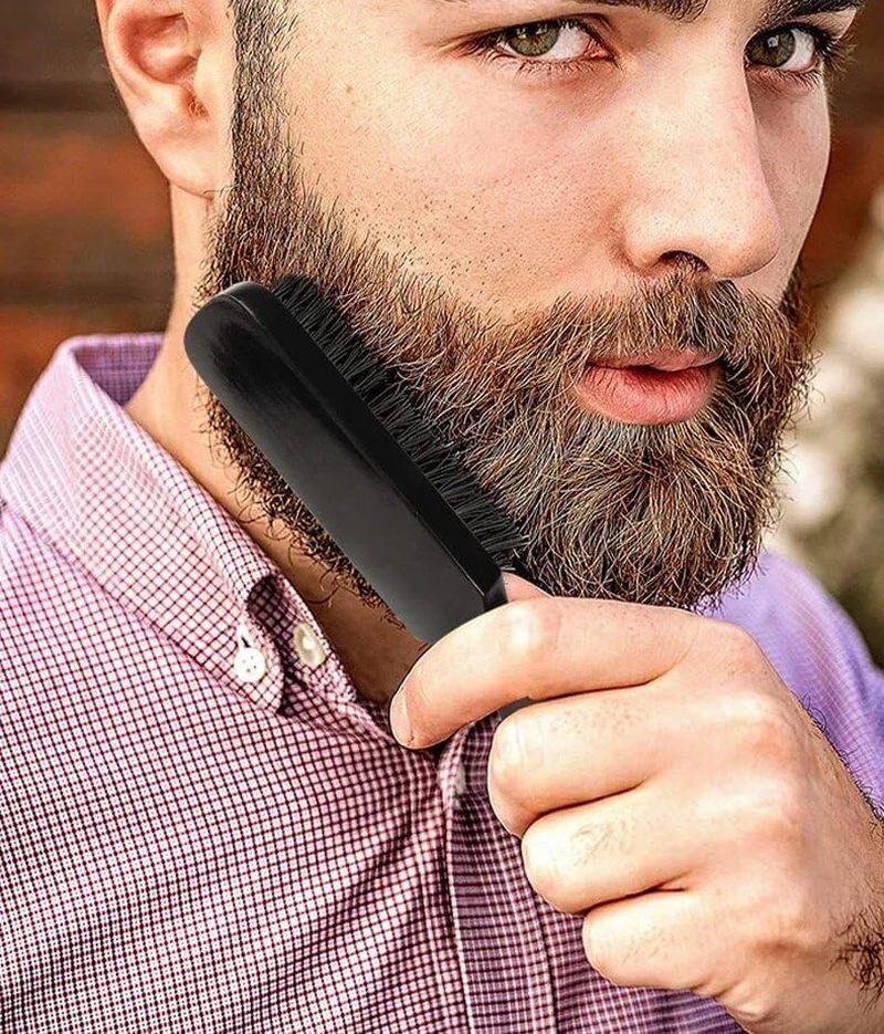 Bristle Hair Brush Slick Back Boar Bristle Hairbrush, 2Pcs Boar Stiffs Beard Brush,Beard Growth Stiff Boars Stiffs Beard Grooming Brushes,Tangle Softening Beard Boar Brush for Men image number 5