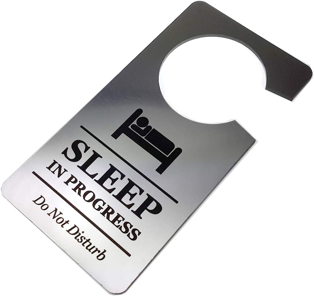 Sleep in Progress Do Not Disturb Room Door Hanger Sign Silver Acrylic - for Nurses, Doctors, Students, Home Use, Hotels image number 3