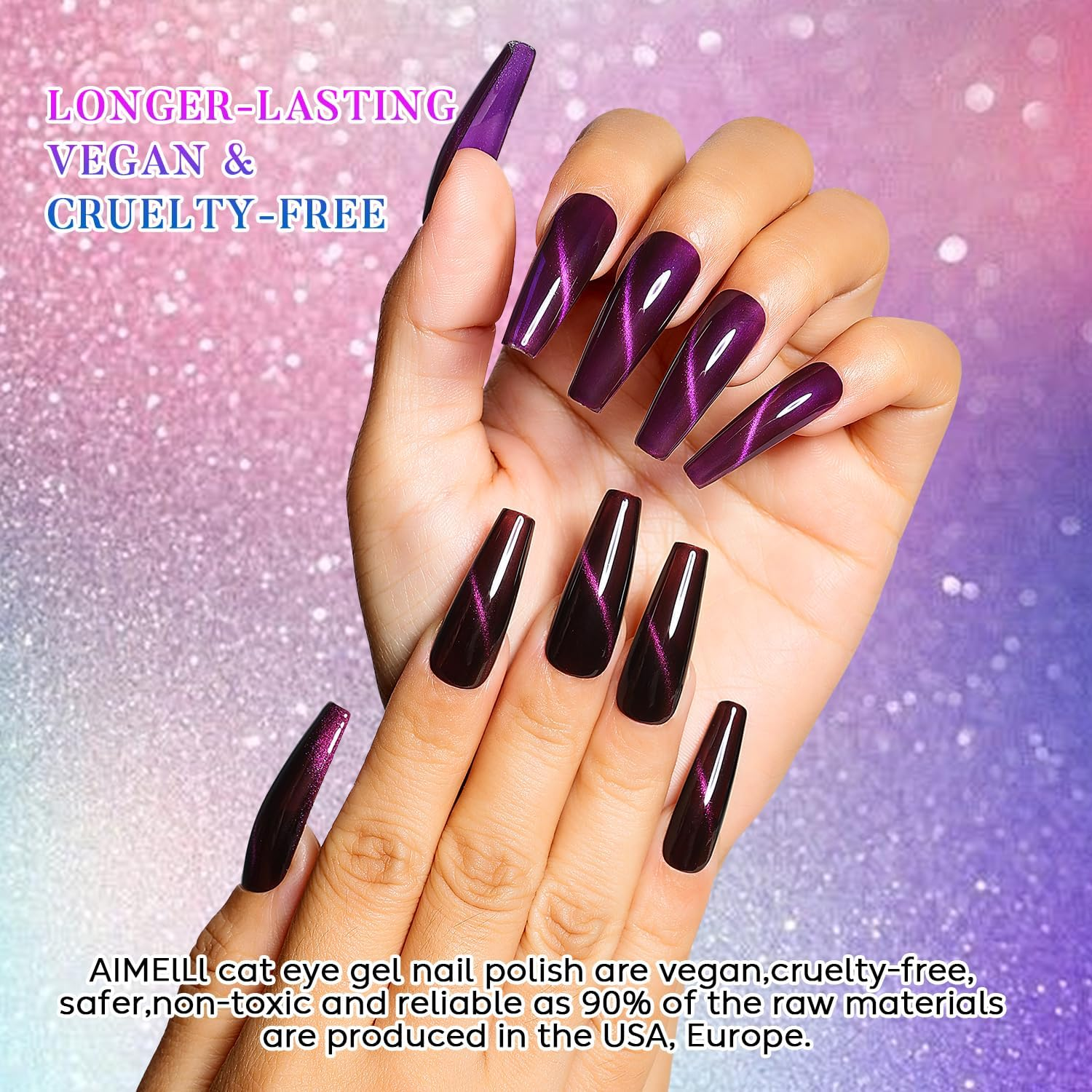 AIMEILI Cat Eye Gel Nail Polish U V LED Hema Free Cruelty Free Vegan Gel Polish Colors for Nail Art Kit Set of 6Pcs X 10Ml - Kit Set 71 - Set6-68 image number 6