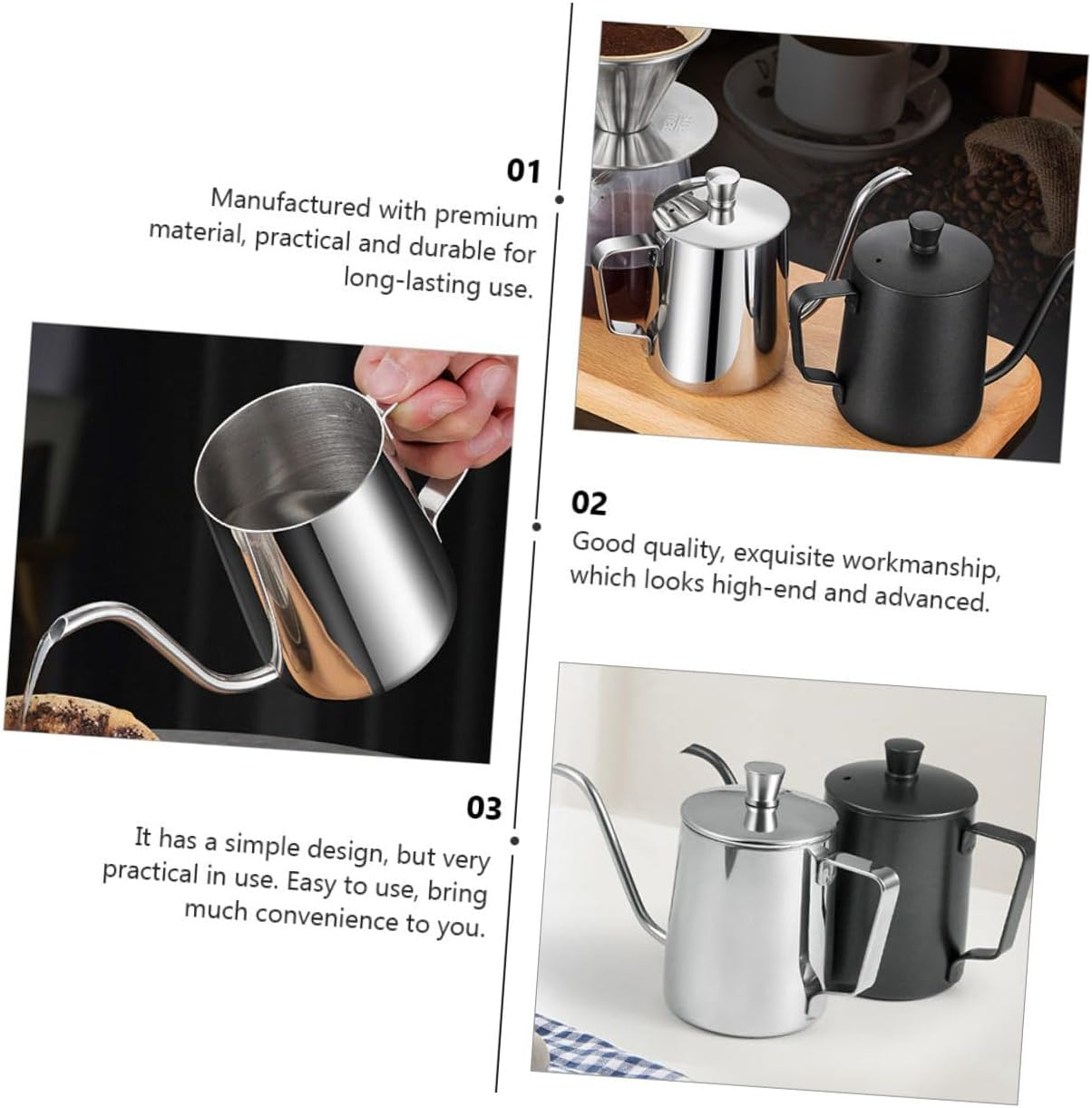 TOPPERFUN Stainless Steel Mini Kettle with Lid High Temperature Resistant Coffee and Tea Pot for Kitchen Office Cafe Ergonomic Handle Anti-Scald Breathable Cover Easy to Clean image number 6