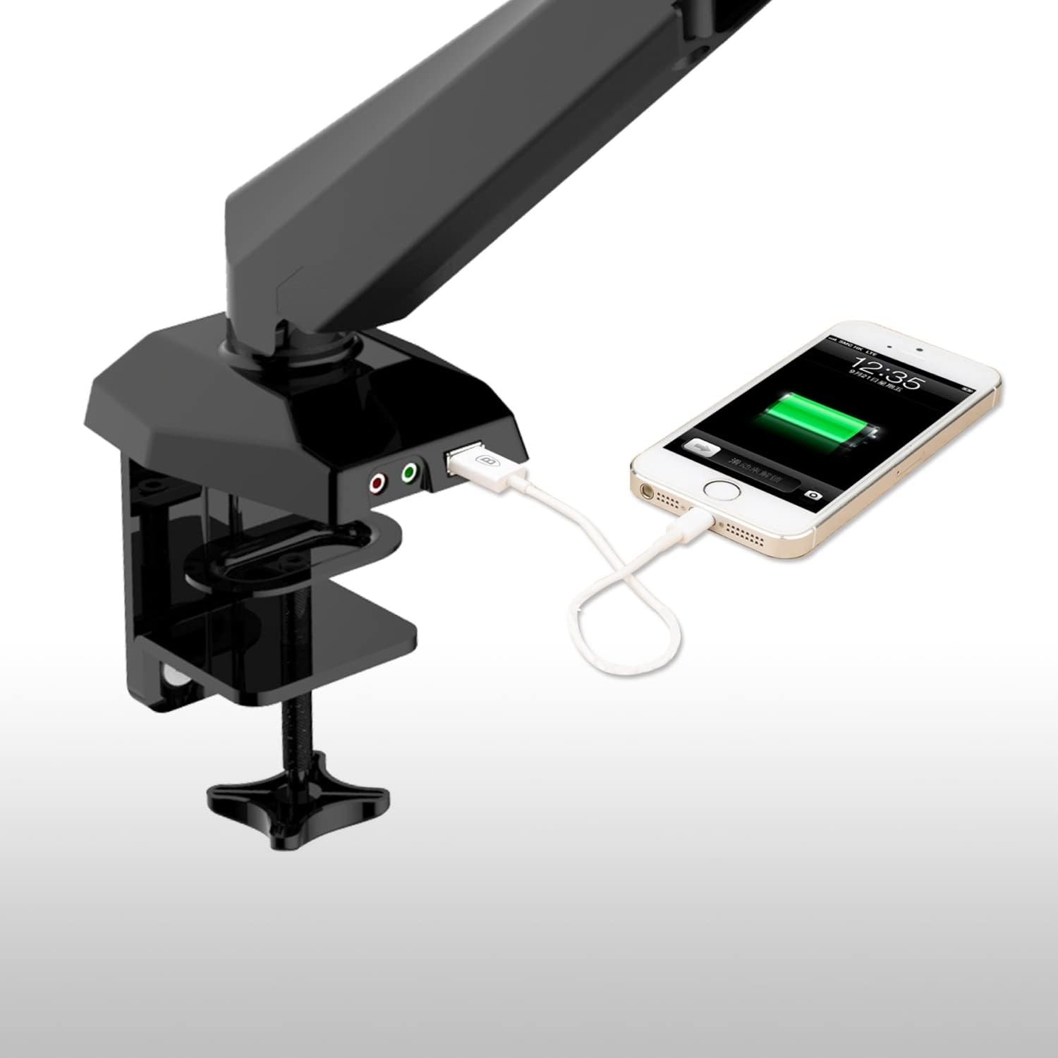 Acatana Single Computer Monitor Stand Arm Mount Desk with Laptop Tray Holder Adapter Bracket VESA 8Kg USB Audio Mic Ports Gas Spring Fits Laptops Notebooks