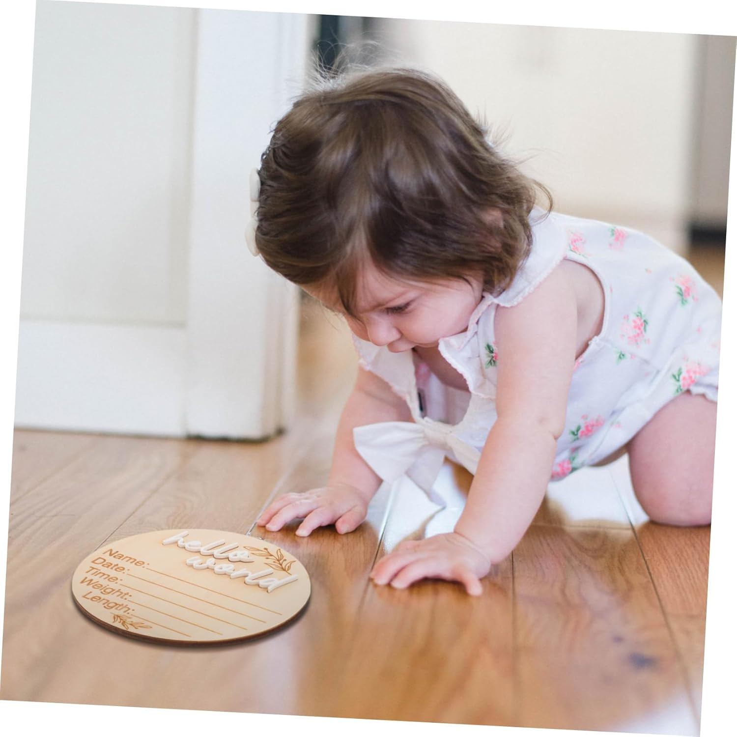 2Pcs Wooden Newborn Birth Announcement Sign Milestone Name Plate Nursery Decor image number 6