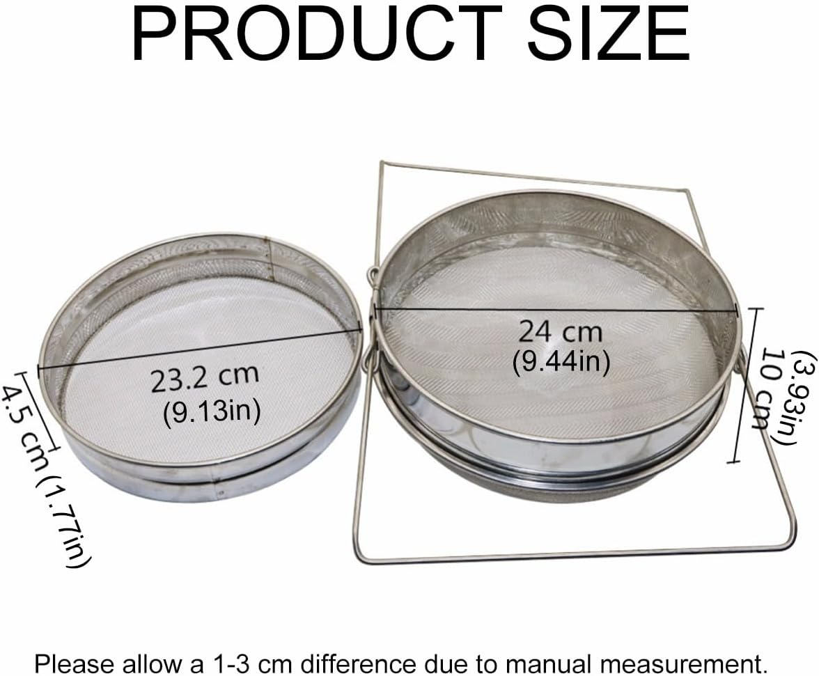 AIMALL Stainless Steel Honey Filter Double Layer Beekeeping Strainer with Coarse and Fine Mesh Screens, Adjustable Stand, 9.13In & 9.44In Diameter for Apiary Use image number 3