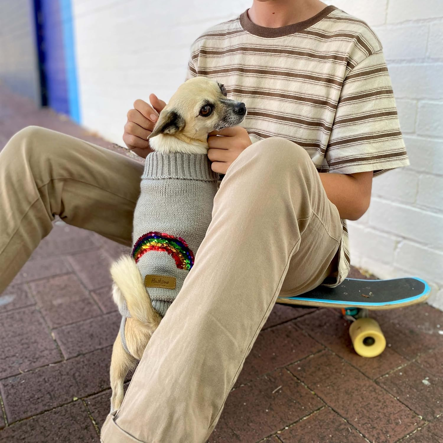 Huskimo Rainbow Dog Jumper, Grey, 52.5Cm image number 1