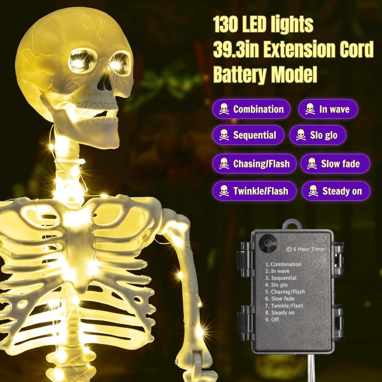 Halloween Skeleton Decorations - 40" (100Cm) Light-Up Skeleton with LED Poseable Full Body with Halloween Prop for Indoor & Outdoor Yard, Porch, Haunted House & Party Decor (1 Pack) image number 6