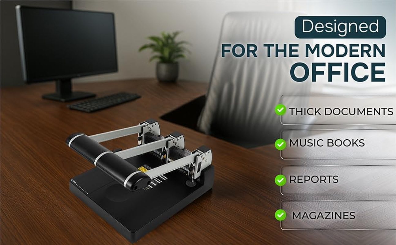 CARL, XHC-150N, Heavy Duty 3-Hole Paper Punch, 150 Sheet Capacity.,Black and Silver image number 1