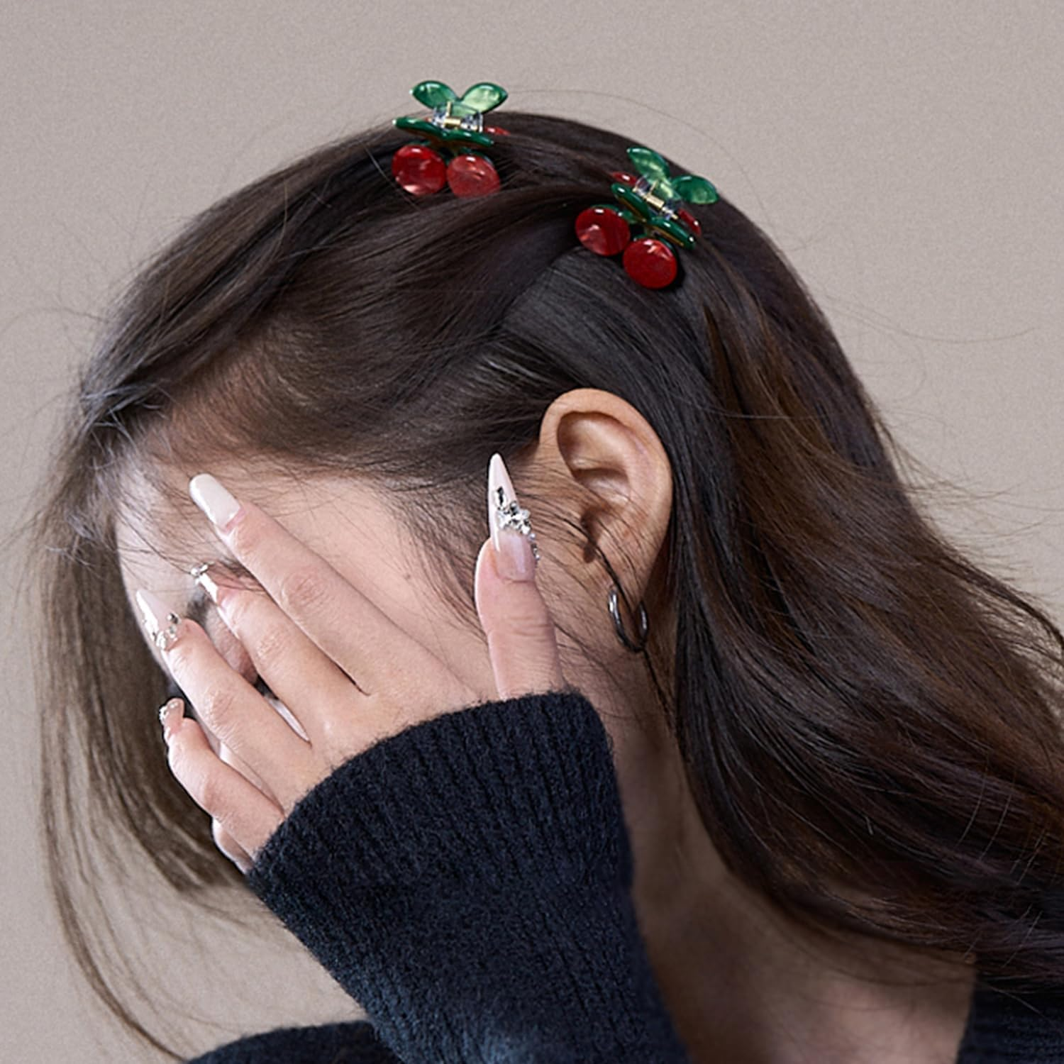 4 Pieces Cherry Hair Pins and 4 Pieces Cherry Hair Rings, Creative Design Hair Accessories, Cute Hair Accessories, Hairstyle Accessories. image number 4