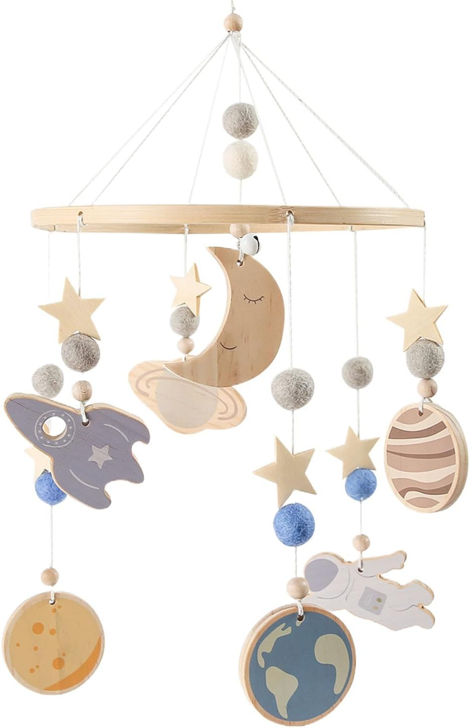 Baby Mobile for Crib | Wooden Nursery Ornaments - Space Crib Mobile 360 Degree Rotatable for Soothing Calming Visual Stimulation Play Nursery Night Travel image number 4