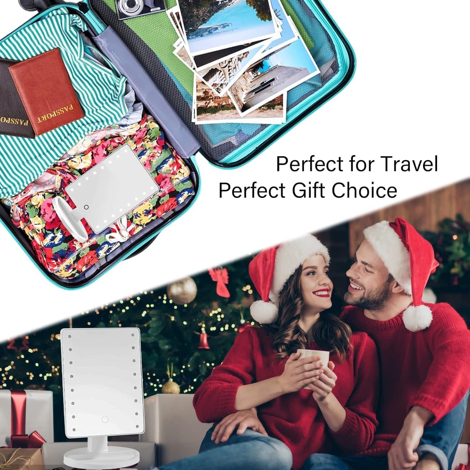 Lighted Vanity Makeup Mirror with 16 Led Lights 180 Degree Free Rotation Touch Screen Adjusted Brightness Battery USB Dual Supply Bathroom Beauty Mirror (White) image number 4