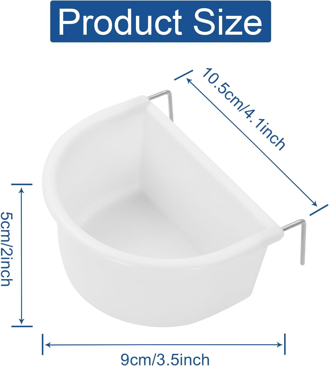 4 Pcs D Shape Plastic Bird Feeder Bowl with Hook Hanging for Parrot Parakeet Cockatiel Budgie Cage Accessories image number 4