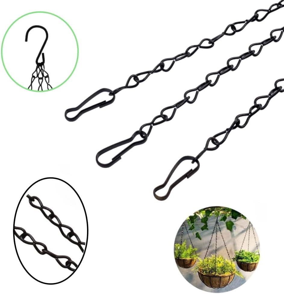 4 Pack Black Hanging Baskets Chains, Long Plant Hangers for Flower Pots, 3 Point Replacement Chain Hangers for Baskets, Bird Feeders, Planters image number 3