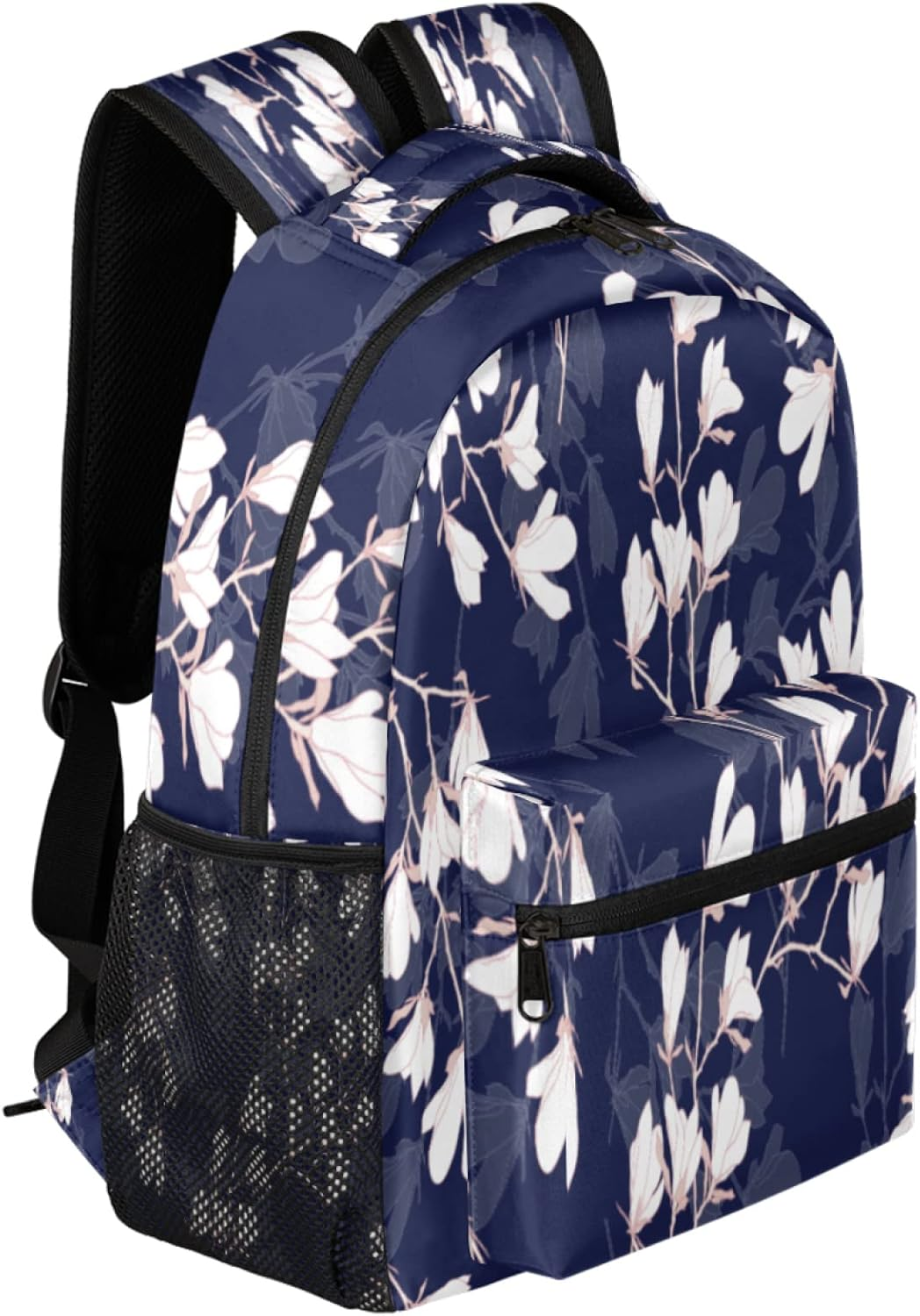 Tropicallife White Flower Pattern Backpack Lightweight Waterproof Rucksacknational Plant School Bags for Girls Boys Durable Canvas Casual Dayback with Double Mesh Side Pockets, Multi, L image number 2