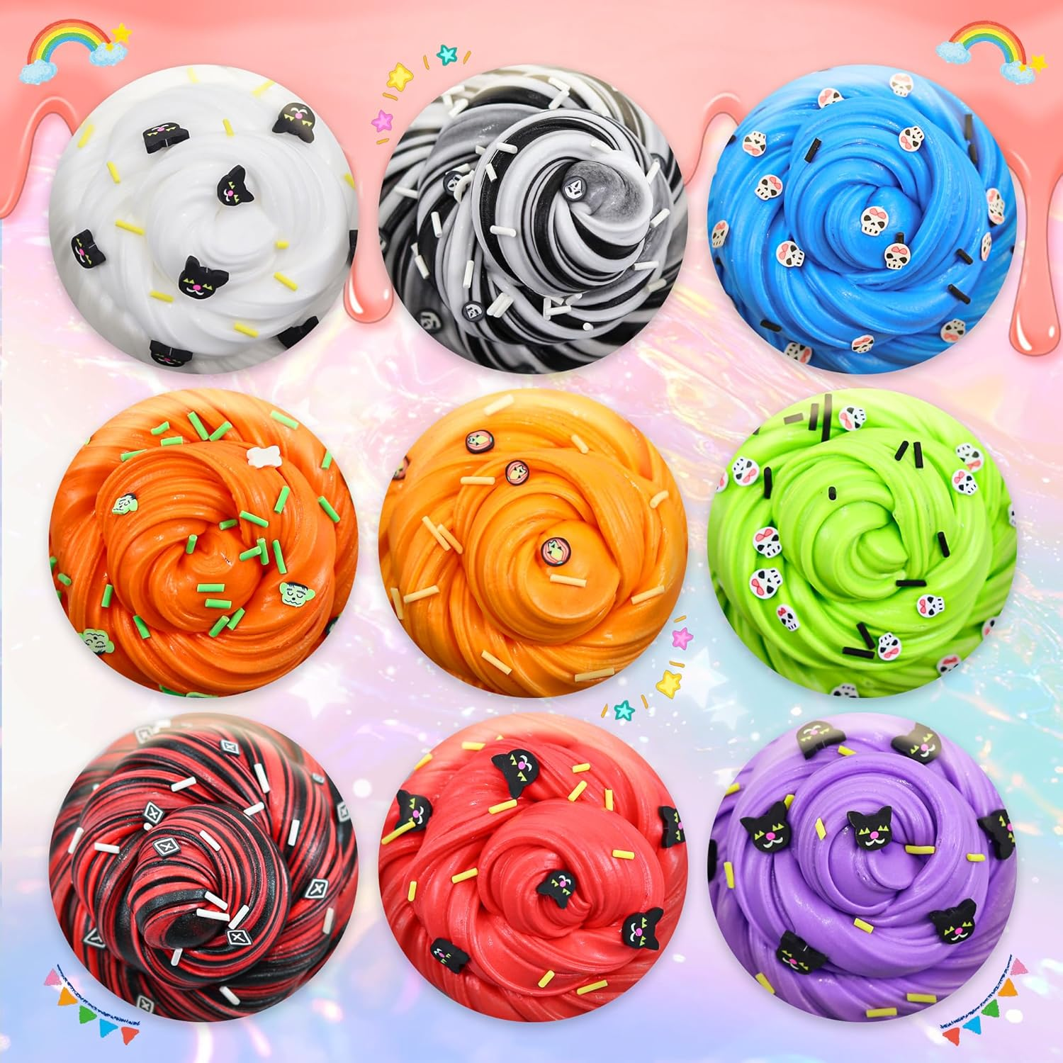 Halloween Peachybbies Slime 9 Pack, Scented Mixed Color Cloud Slime for Kids, DIY Fluffy Slime Kits for Girls Soft & Non-Sticky, Butter Slime Kit Party Favor Gifts, Slimes Stress Relief Toys image number 4