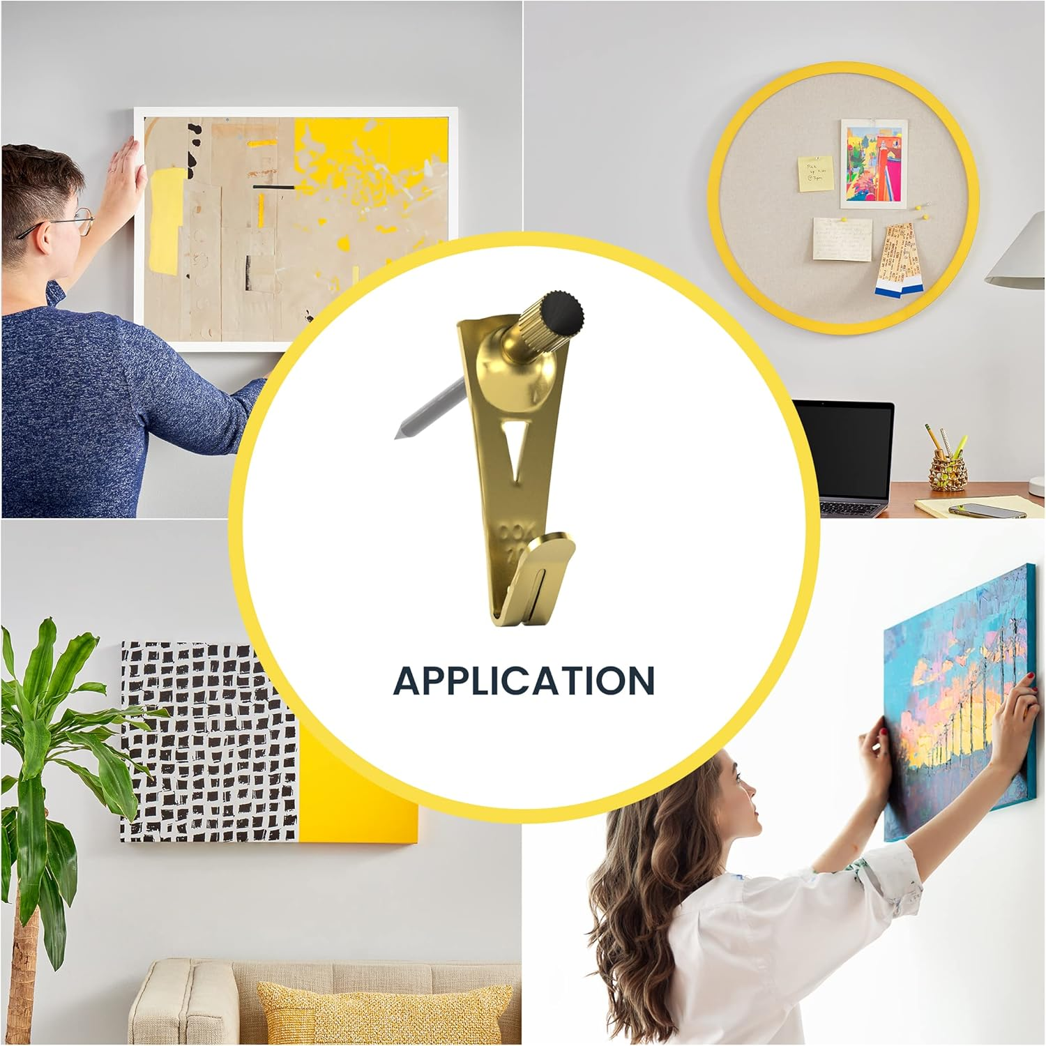 OOK 50615 Professional Picture Hangers, Art Hangers, Padded, Brass, Reusable Picture Hooks, 20Lb (15 Set) image number 6