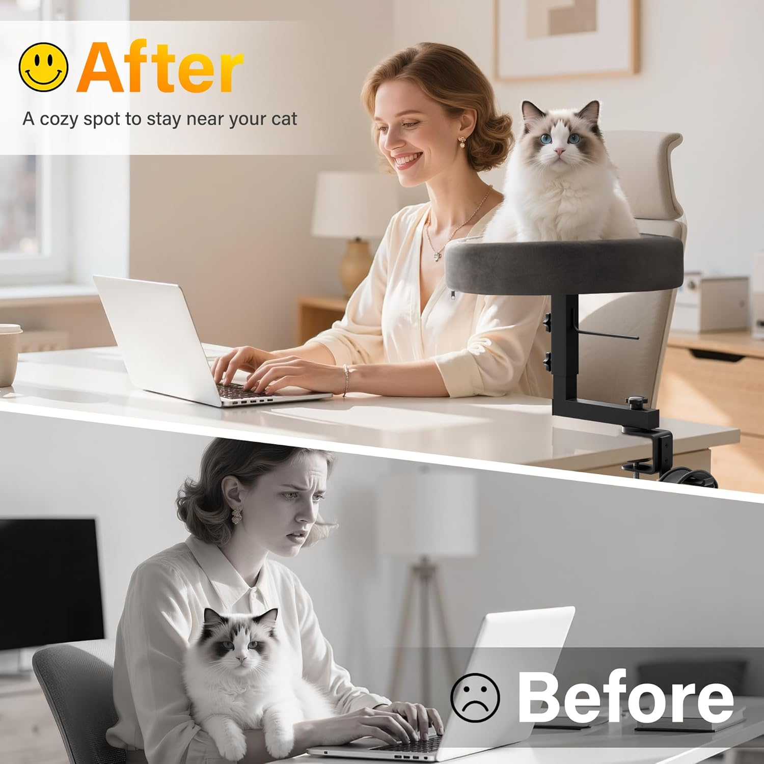 Amniau 2-In-1 Cat Bed Desk Mount & Headphone Hanger &ndash; Adjustable Cats Hammock Bed for Desk, Cat Beds & Furniture for Home Office or Gaming Setup image number 4