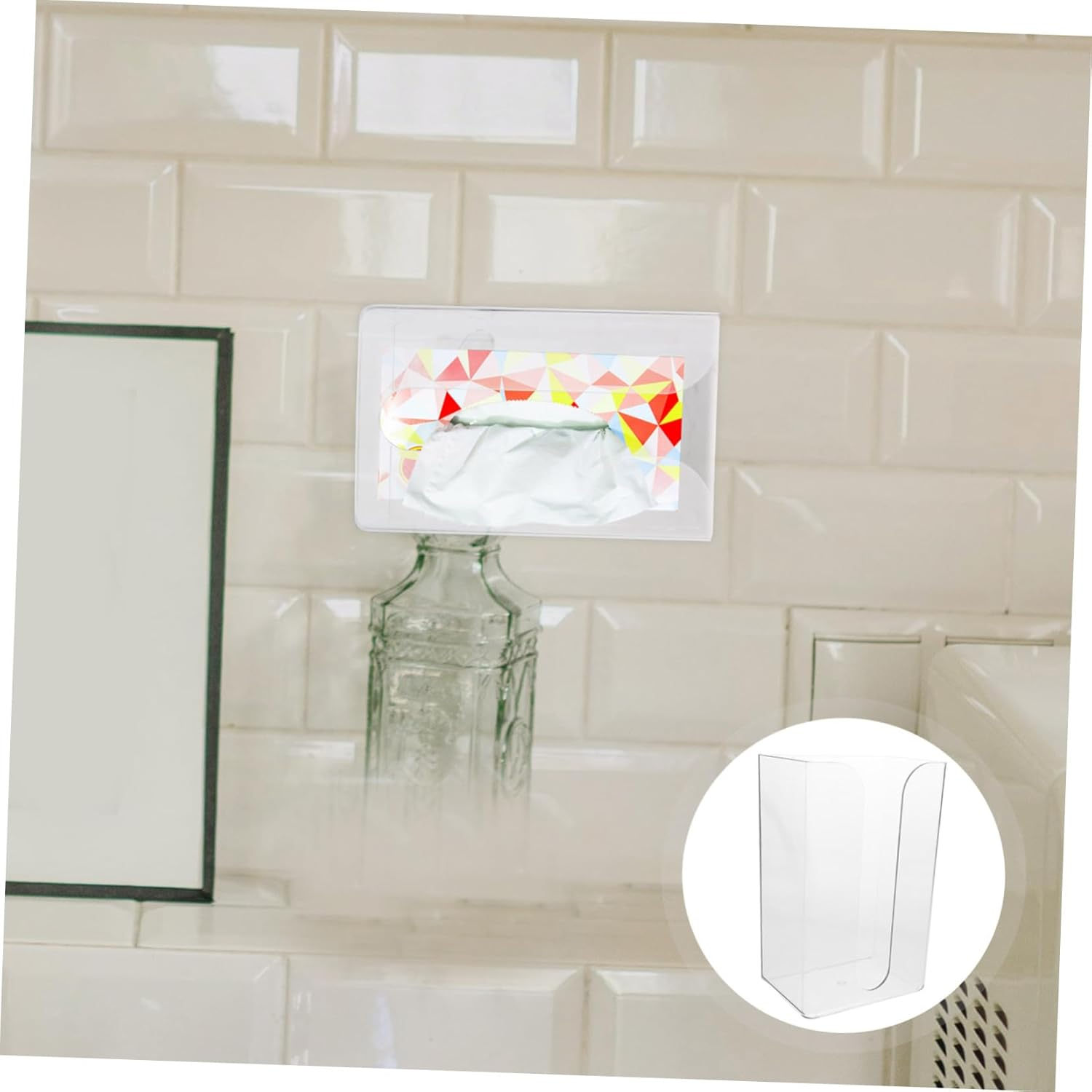 2Pcs Punching Free Wall Mounted Tissue Box Holder Plastic Non-Perforated Facial Tissues Box Storage Suitable for Bathroom Kitchen Toilet image number 1