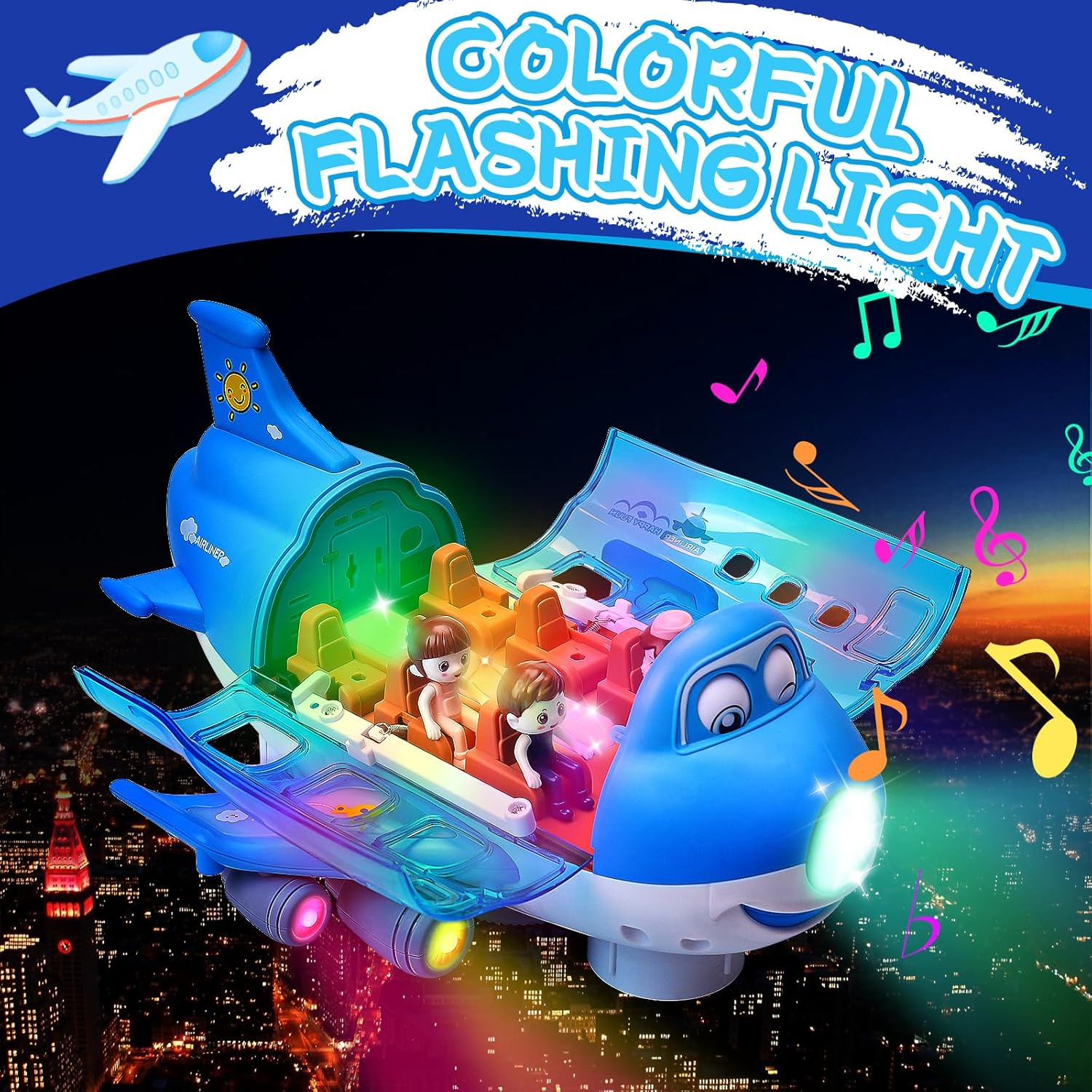 Electronic Plane Toy with Flashing Lights Music, Crawling Toy, 360&deg; Rotating Electric Aeroplane Toy, Children'S Toy from 1-3 Years (Blue)