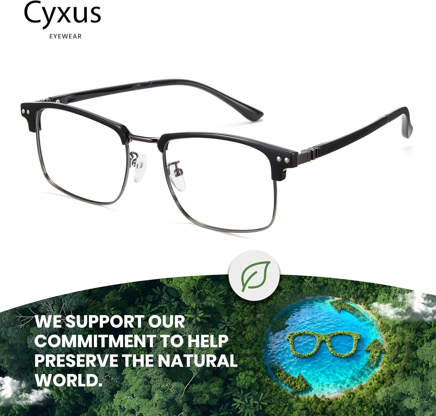 Cyxus Blue Light Glasses Half Rimless Clear Lens Computer Eyeglass Frame for Men image number 5