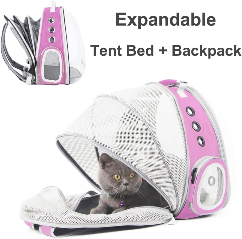 Clear Cat Backpack Carrier, Back Expandable Pet Backpack for Small Dog, Space Capsule Bubble Transparent Kitten Carry Bag for Traveling and Hiking, Airline Approved