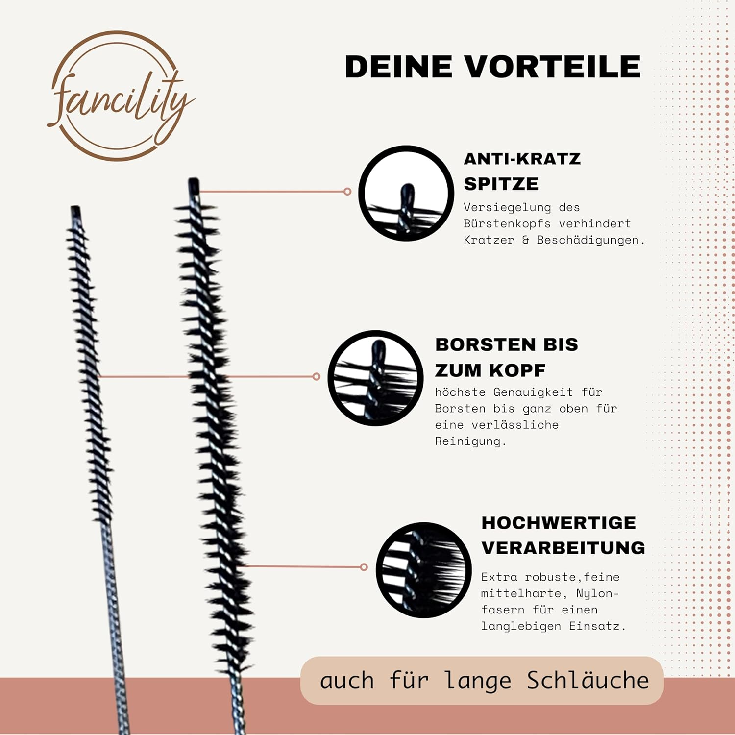 Fancility 4 X XXL Cleaning Brushes 32 Cm Long, 3 Mm and 7 Mm Diameter for Milk Hoses of Fully Automatic Coffee Machines Such as Miele Jura Siemens Krups Saeco Melitta Bosch Nivona Coffee Spout And image number 3