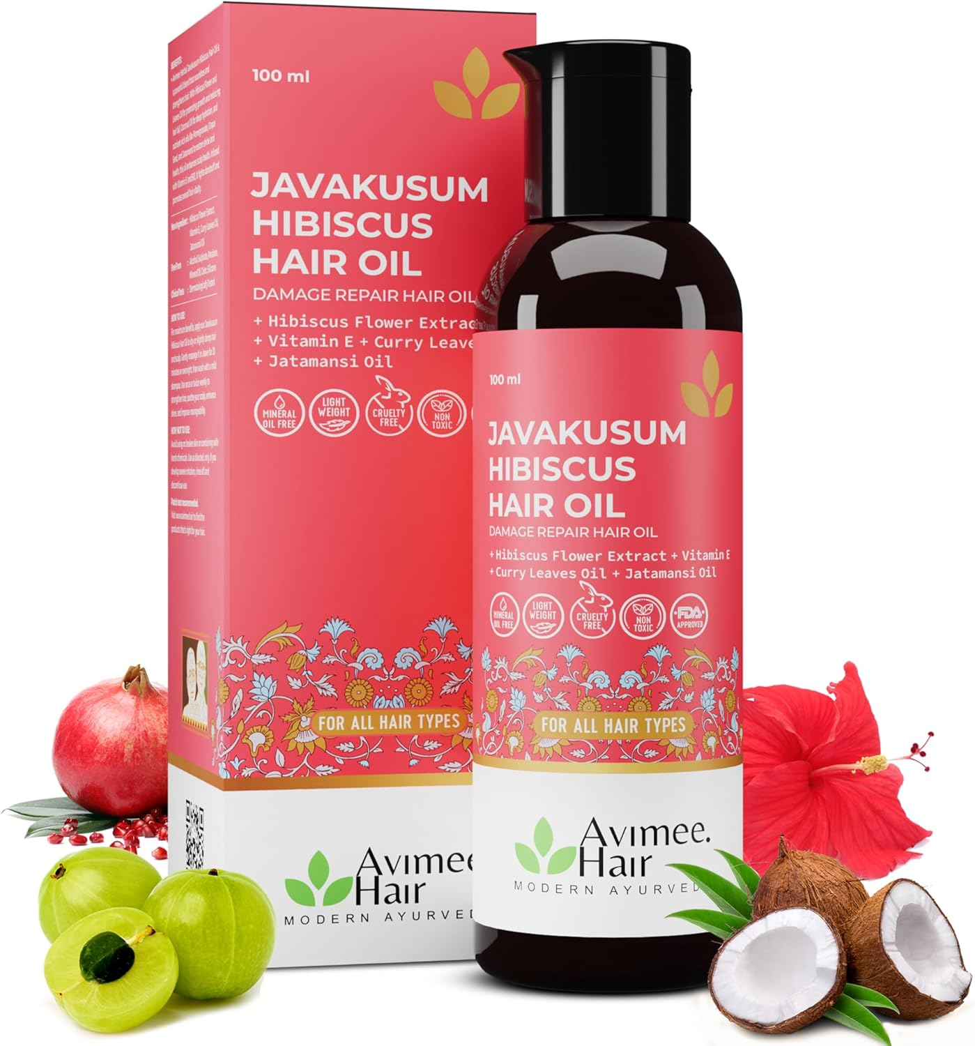 AVIMEE Herbaljavakusum Hibiscus Hair Oil | for Soft & Silky Texture | Loaded with Vitamin C, Flavonoids, Amino Acids, Mucilage Fiber, and Antioxidants | 100 Ml image number 3