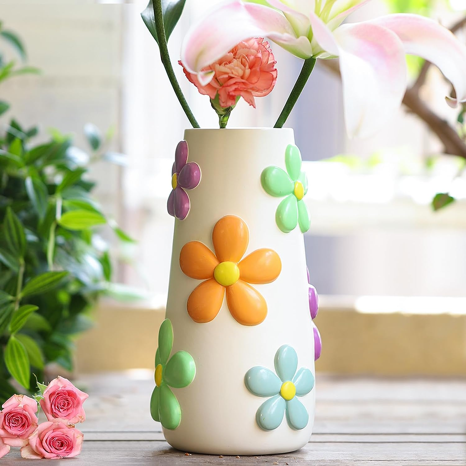 GUGUGO Pastel Flower Vase for Flower, 8-Inch-Tall Rainbow Funky Mushroom Decor, Eclectic Vases for Flowers, Unique Colorful Decorative Vase, Cute Room Decor image number 3