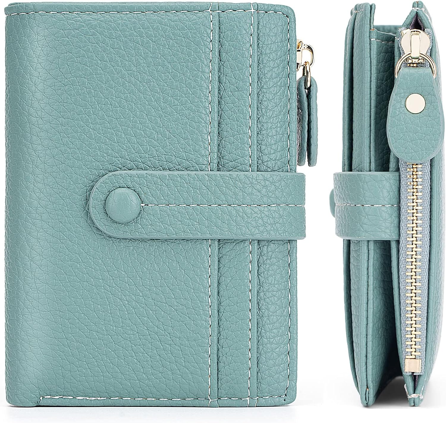 HKCLUF Small Wallets for Women,Zipper Leather Wallet Ladies Small Compact Bifold Credit Card Holder Coin Purse with ID Window, B4-Green, Small Wallet, Minimalist image number 3