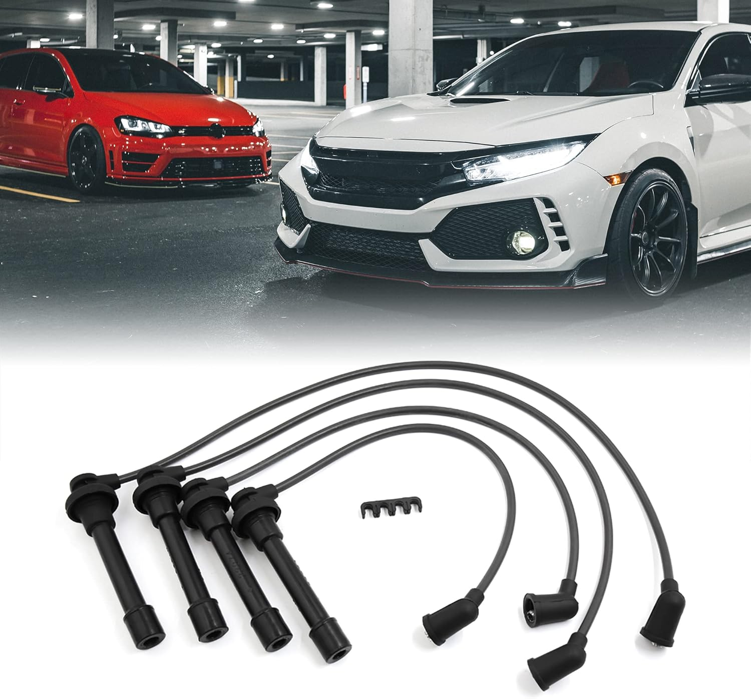 Uxcell 671-4179 Auto Car Engine Spark Plug Cable Ignition Wire Set of 4 for Honda Accord Civic Odyssey 1994-2002 for Acura 4 Cylinder image number 2