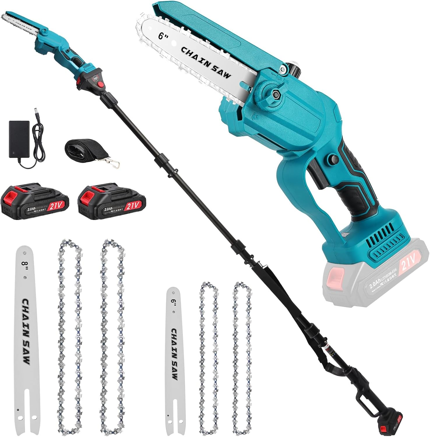 Mini Chainsaw Cordless-6Inch Electric Chainsaw Cordless with 2 * 2.0AH Batteries, Electric Chainsaw-Hand Held Power Chain Saws for Tree Trimming & Wood Cutting-Mini Chainsaws (Blue-01) image number 1