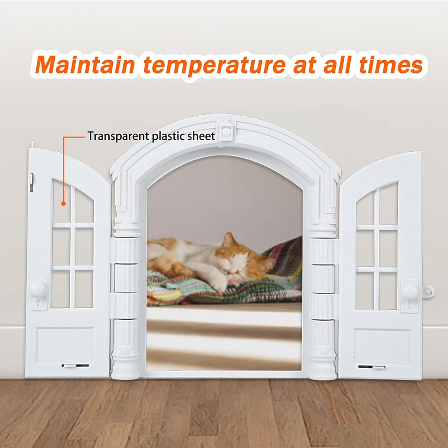 Bewinner Cat Flap Interior Door - Cute Cat Door with Double Swing Door Design, Fly Screen Balcony Door for Small Dogs and Cats, Door/Wall/Window Mounting (Common Style) image number 2