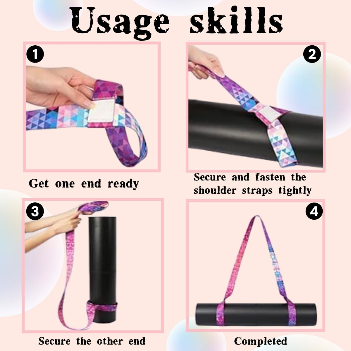 Adjustable Yoga Mat Carrier Stretch Band, Yoga Mat Carrying Band, 2 Pieces in Color