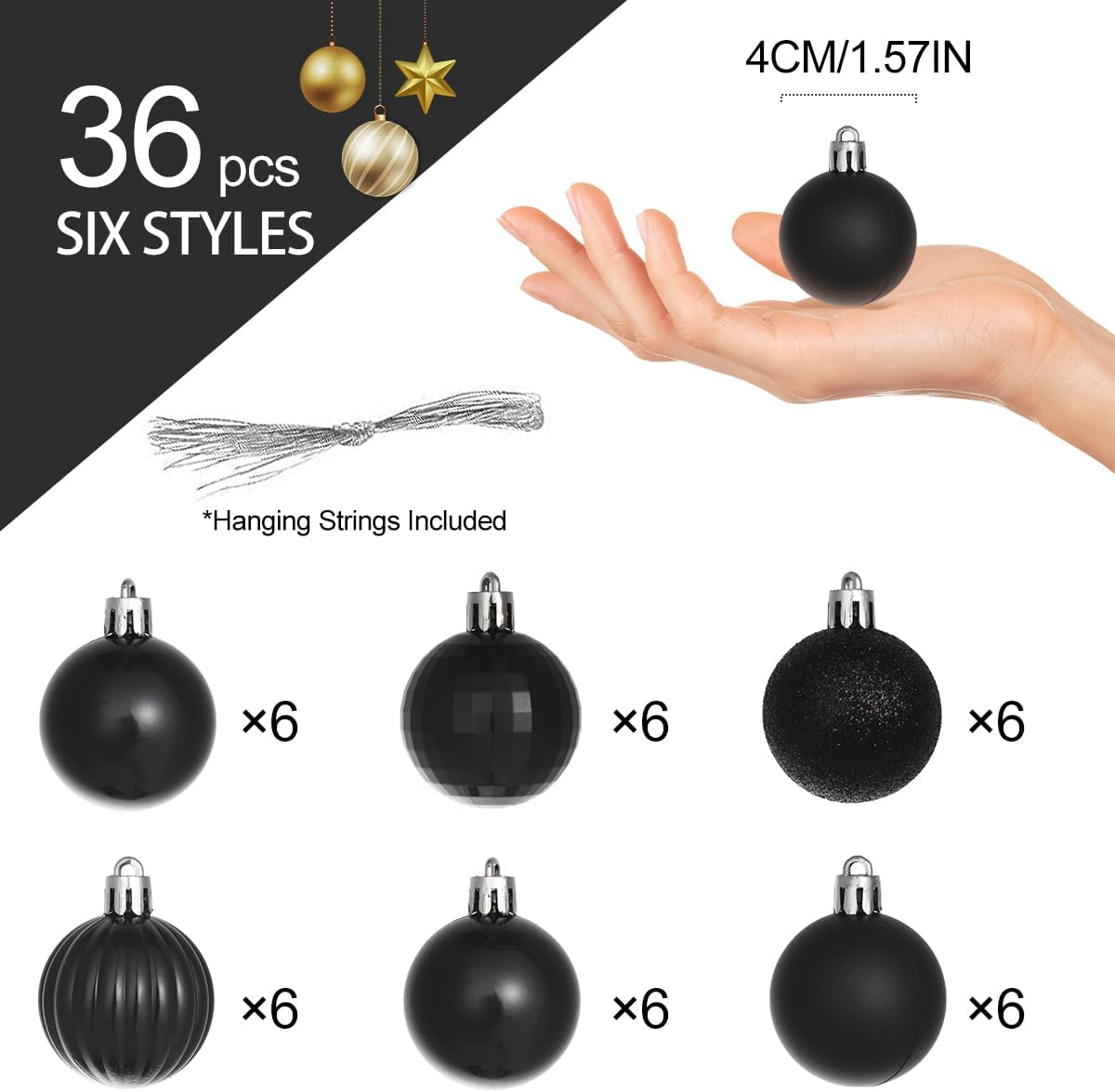 Christmas Baubles, H HOME-MART 36Pcs 4CM/1.57IN Small Xmas Tree Christmas Decorations, Shatterproof Christmas Balls Ornaments, Christmas Tree Decorations Ornaments - Champagne Gold image number 4