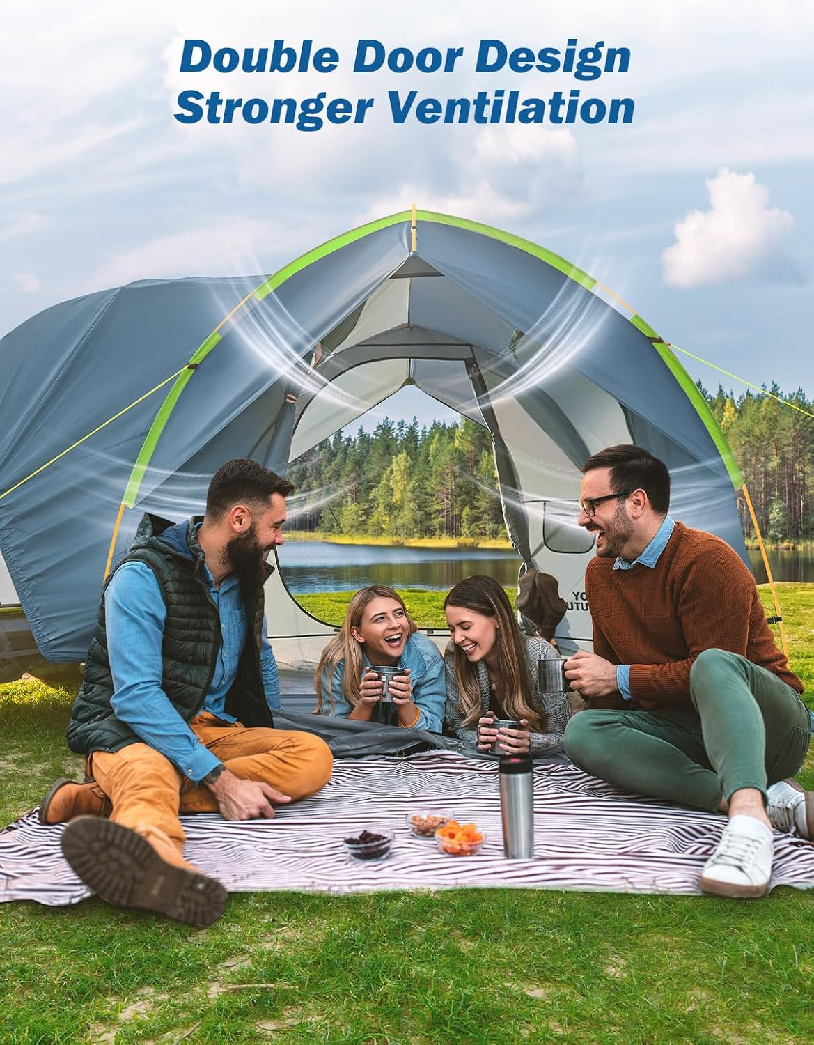 JOYTUTUS SUV Tent for Camping with Rainfly, Double Door Design Car Tent with Aluminum Poles, SUV Tailgate Tent with Waterproof Pu2000Mm Double Layer for 4-8 Person, Green image number 3