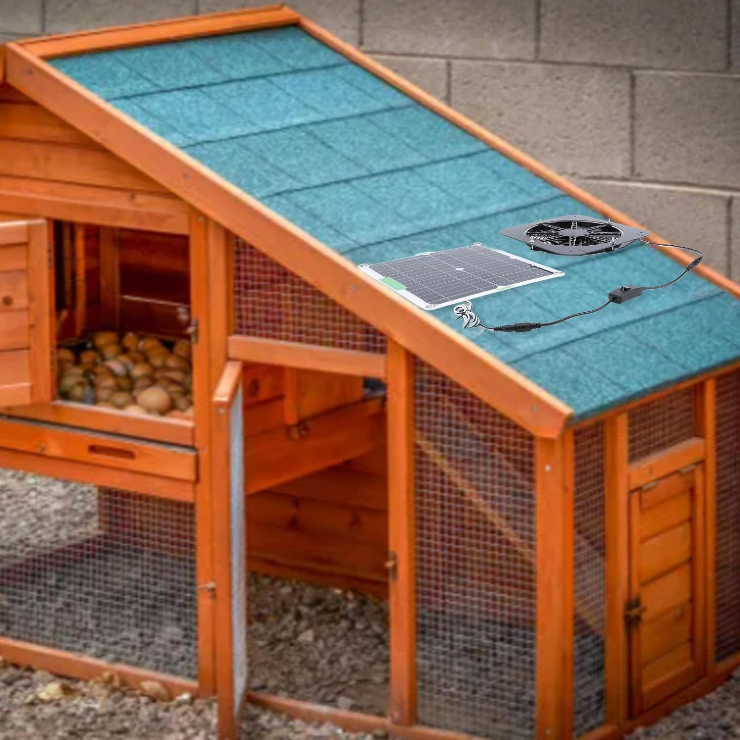 Solar Exhaust Fan, 100W Monocrystalline Silicon Solar Panel + Ventilating Fan 13.5 Inch, Solar Ventilation with Switch Cord, for Greenhouse, Chicken Coop, Shed, Attics image number 6