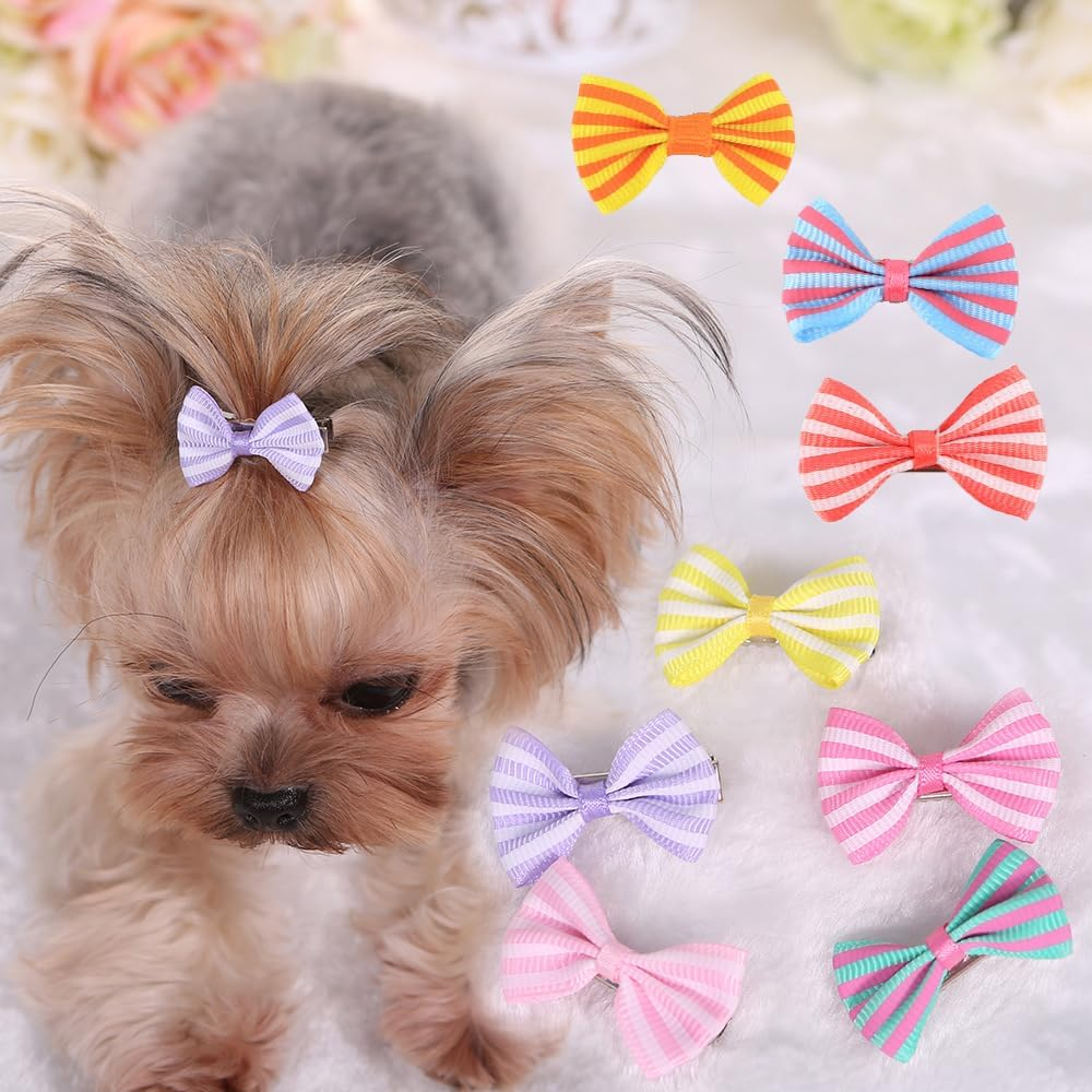 Pet Hair Clips, Bowknot Bows Dots Pet Hair Clips for Dog Cats Puppy,Random Color,24Pcs image number 4