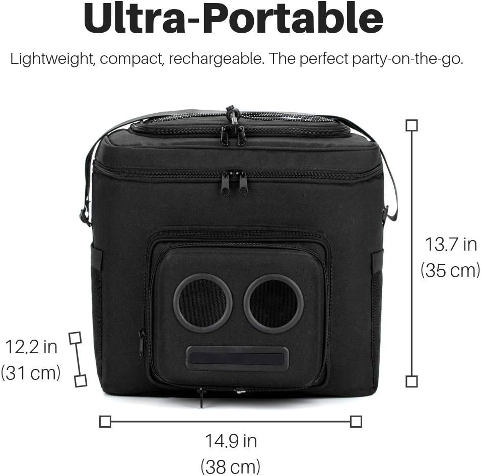 THE #1 Cooler with Speakers on Amazon. 15-Watt Bluetooth Speakers & Subwoofer for Parties / Festivals / Boat / Beach. Rechargeable, Works with Iphone & Android (Black, 2018 Edition)