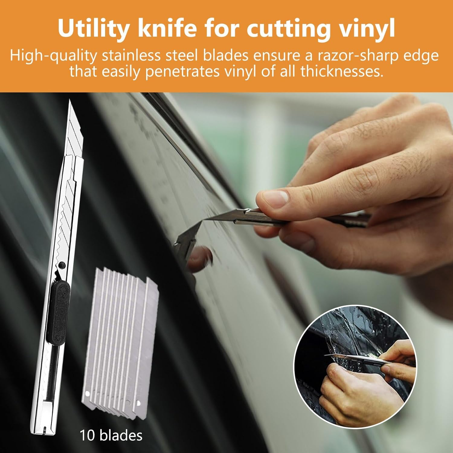 15 Pieces of Automotive Vinyl Packaging Kit, Including Extendable 9Mm Art Knives and Blades, 4-Inch Felt Scraper, Automotive Vinyl Wrapped Window Film Kit, Suitable for All Types of Window Films image number 3