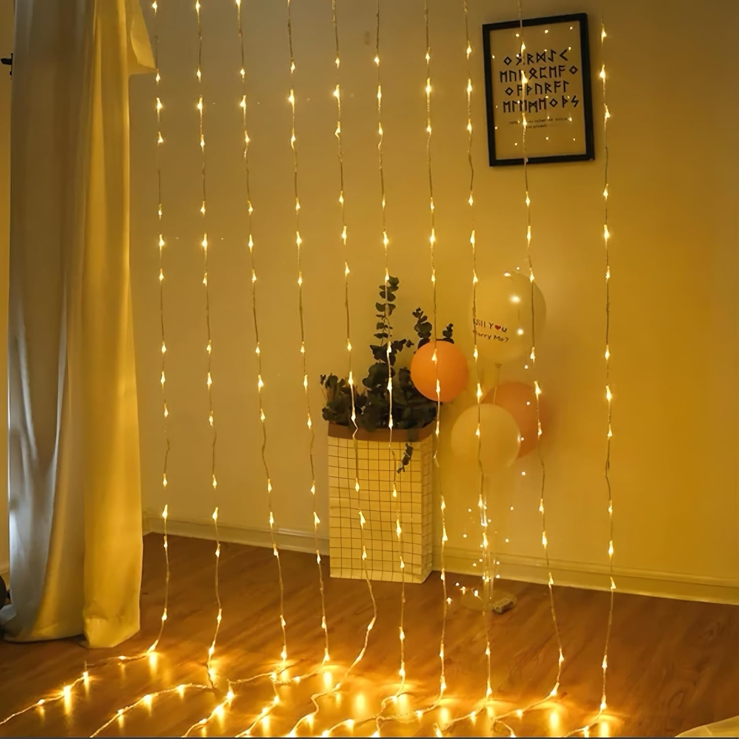 Clearhill 3 * 3Curtain String Lights 300LED Warm 8 Modes Soft Wire Curtain Lights with Remote & Timer, USB Operated, Waterproof for Indoor/Outdoor Decorations，Bedroom，Wedding，Party