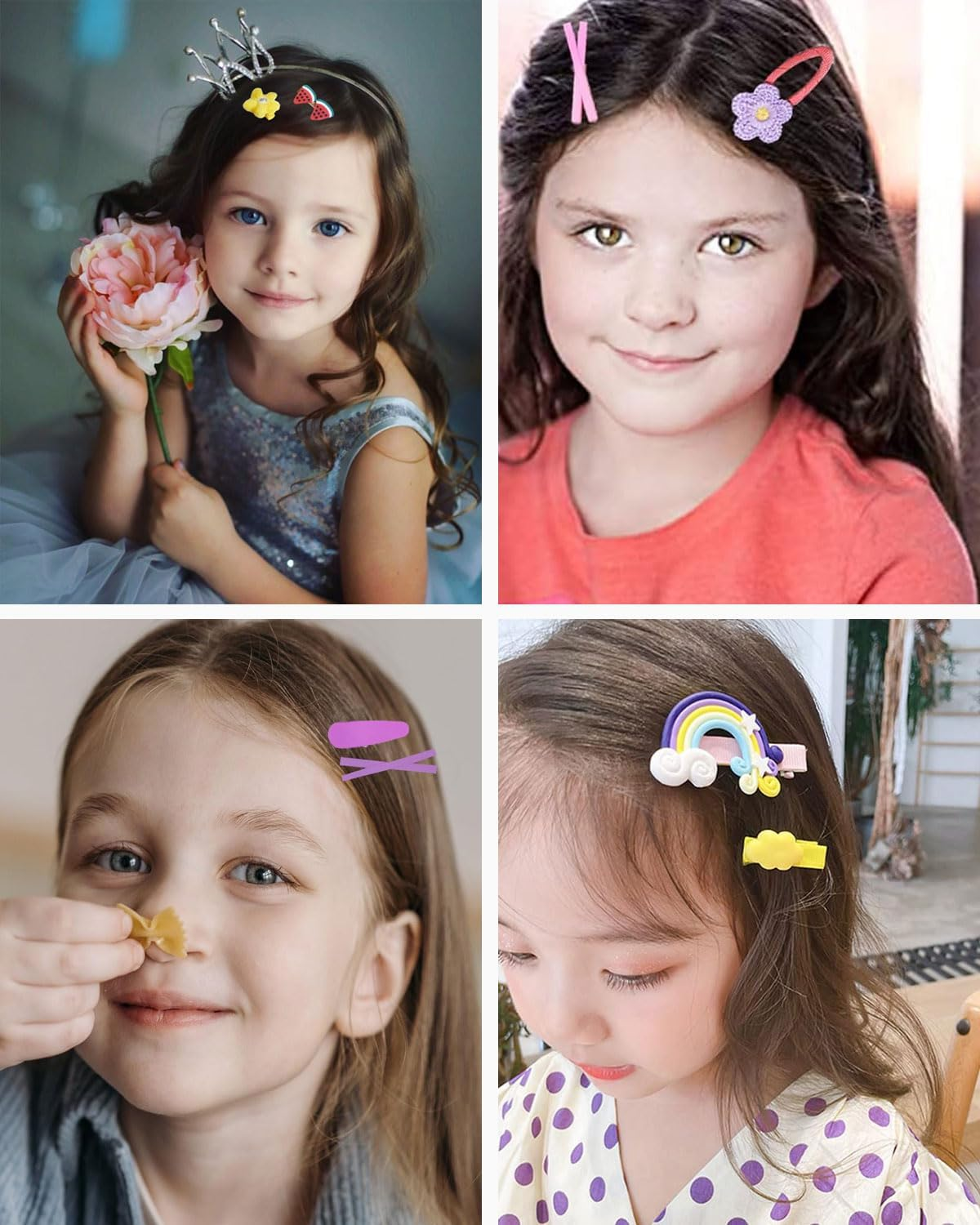 BPTRKOM 42 Pieces Hair Pins - Girls Baby Girl Rainbow Clips Hair Pins Hair Pin Accessories with Multicoloured Flower and Fruit Motifs for Girls Children as Birthday Gift (Pink+Yellow+Purple) image number 1