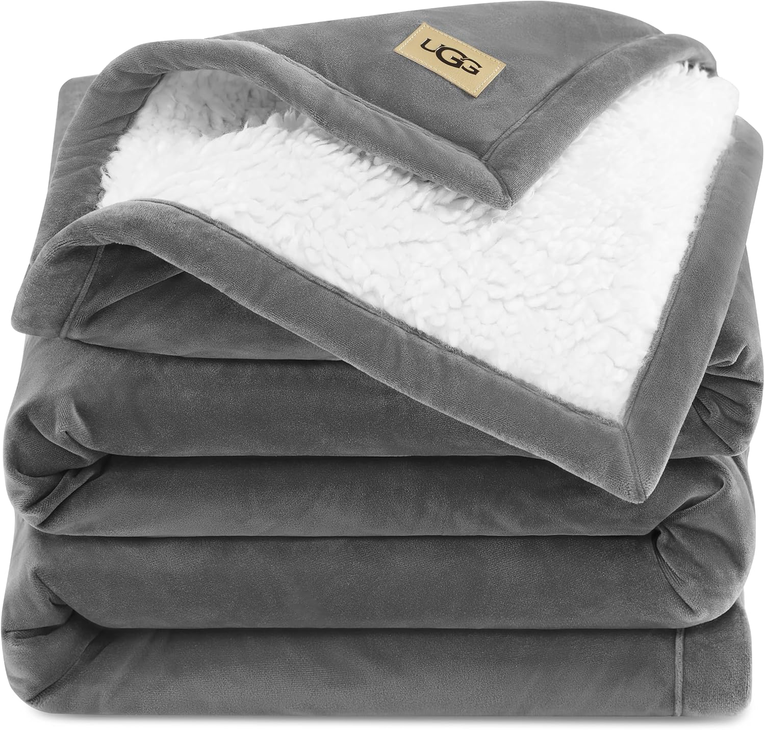 UGG 23858 Bliss Sherpa Fully Reversible Throw Blanket for Couch or Bed Machine Washable Easy Care Soft Plush Luxury Oversized Accent Blankets, 70 X 50-Inch, Charcoal