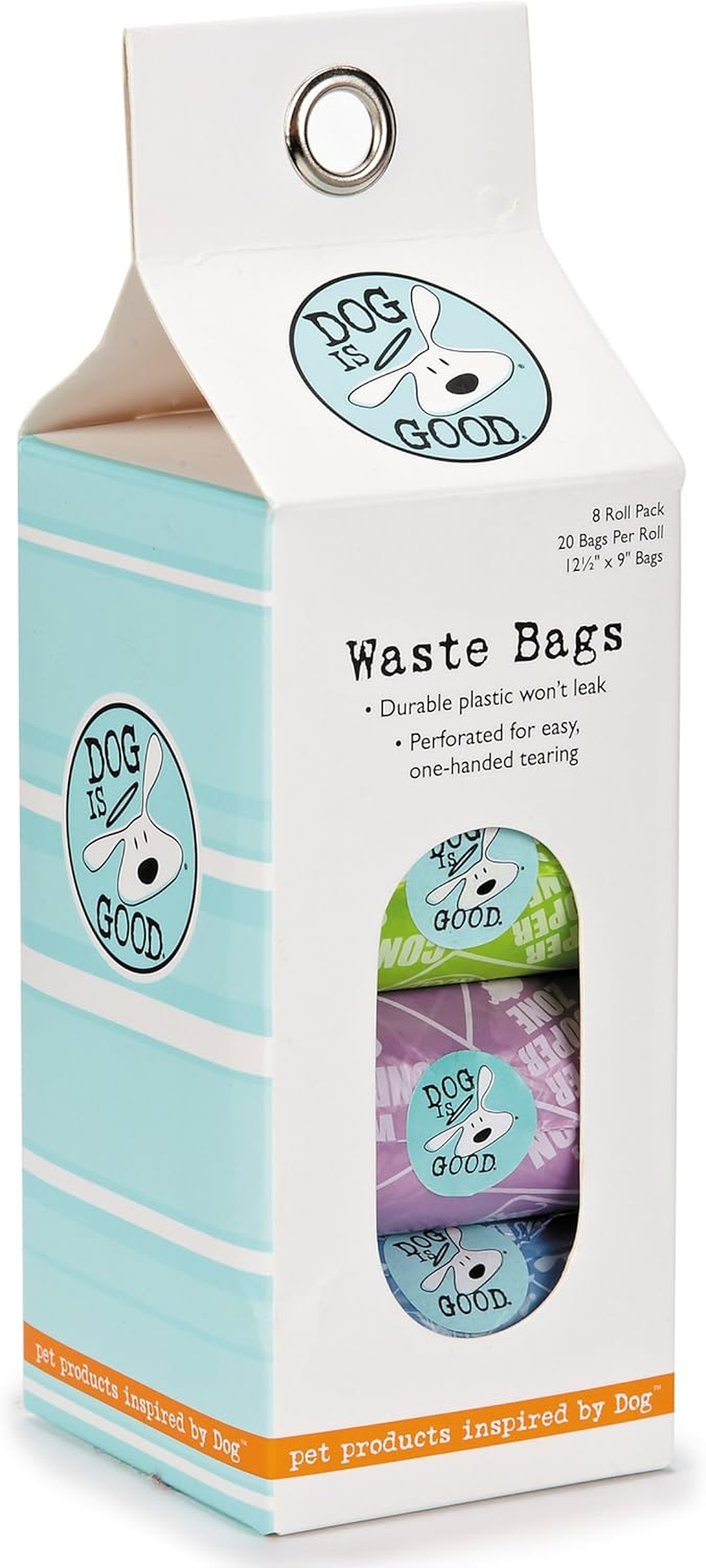 Dog Is Good Potty Talk Waste Bags, 8-Pack - Durable Leakproof Plastic Poop Bags - Assorted Bright Colors, Cute Phrases
