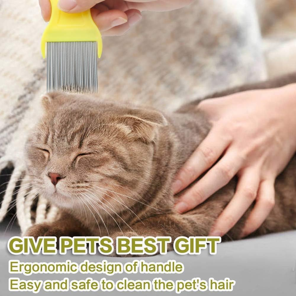 Fine Tooth Pet Comb - 3 Pack Tear Stain Remover for Dogs & Cats to Remove Fleas, Ticks, Dandruff, Tangles & Knots (Blue Black+Yellow, One Size) image number 3