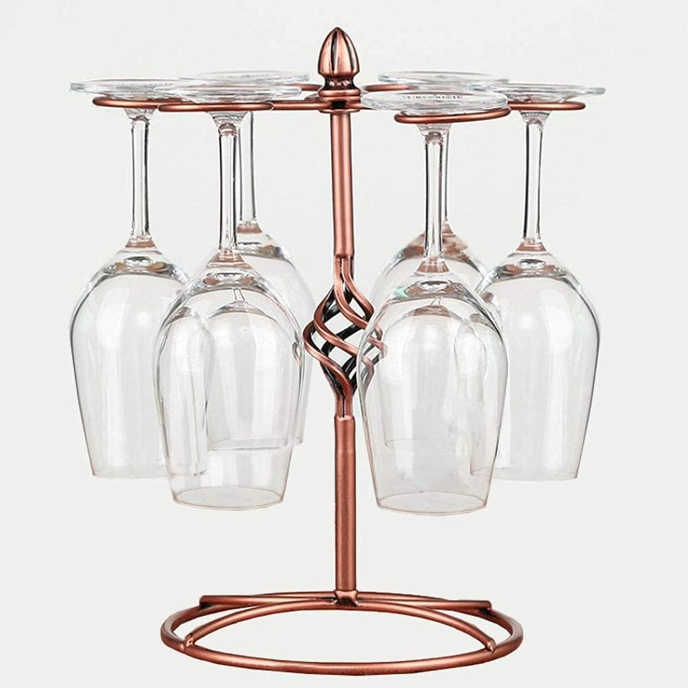 Wine Glass Stand Racks Holder- Elegant Freestanding Stemware Holder Stand with 6 Hooks for Home and Bar Storage and Artistic Tabletop Display, Metal Wine Glass Holder (Bronze)
