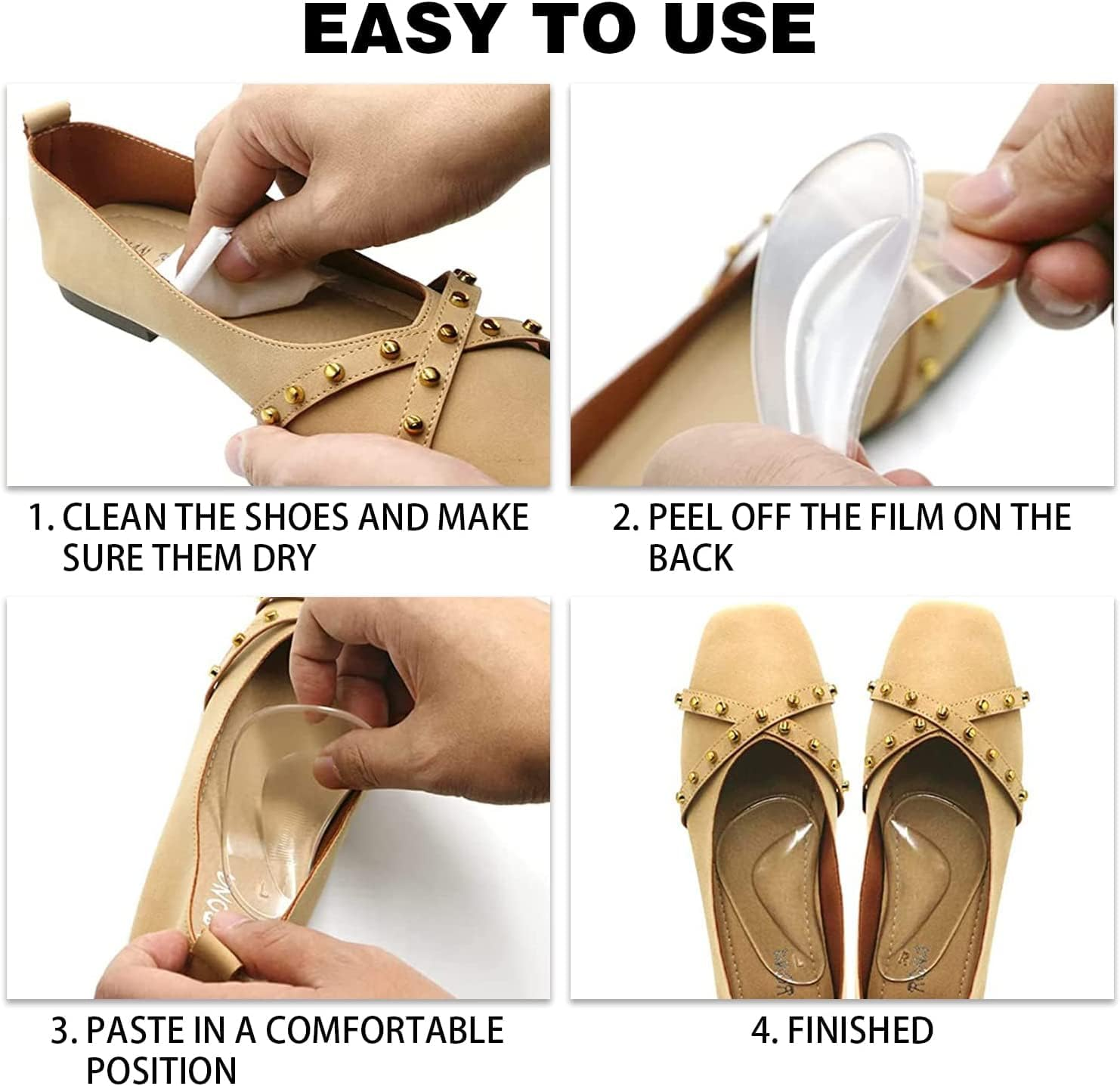 Clear Gel Arch Support Insoles - 3 Pairs High Heel Inserts for Plantar Fasciitis - Orthotic Shoe Cushion Pad for Feet image number 1